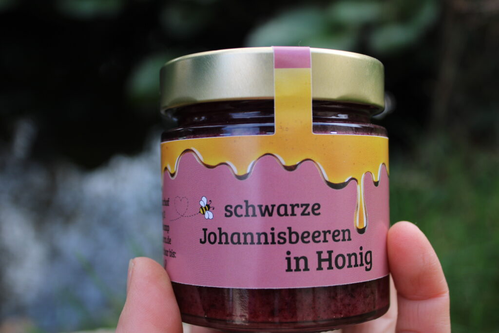 schwarze Johannisbeeren in Honig, 230g Glas